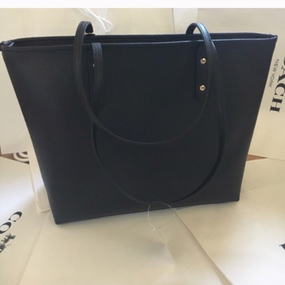 🌷coach zip tote/shoulder bag/black/leather - Picture 2 of 8